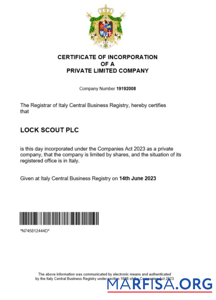 Downloadable Italy certificate of registration Word and PDF template